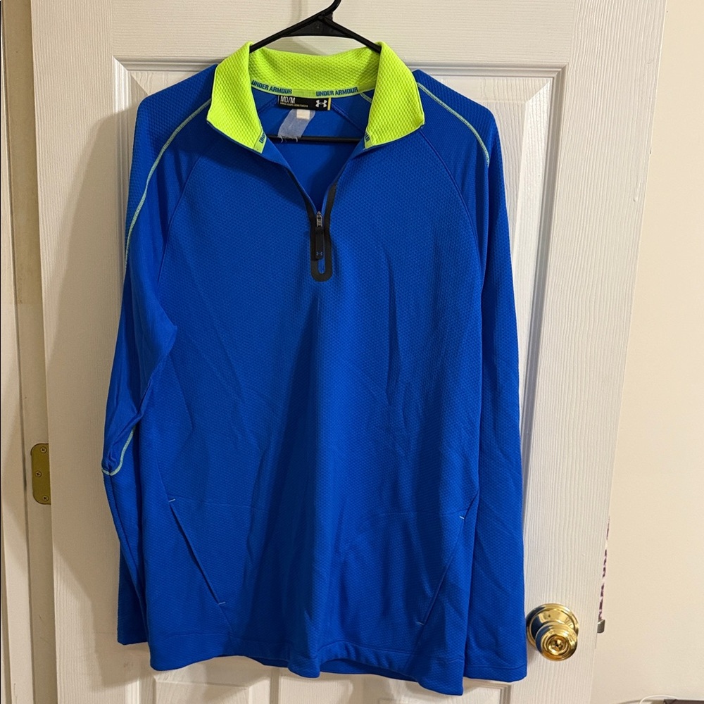 Under Armour Men's Blue and Neon Green Quarter zip